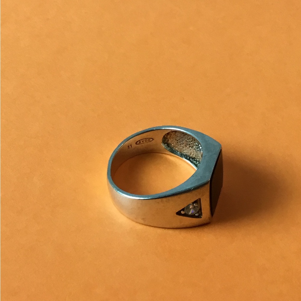 Vintage Avon Men's Ring Sterling 925 Black Onyx & Side Baguette Stones,size 10.5 - Picture 5 of 11